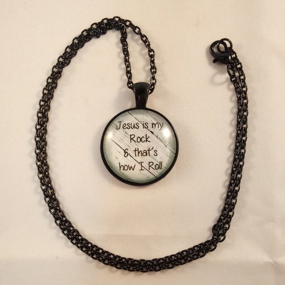 Black Jesus Is My Rock Cabochon Pendant Necklace - Picture 2 of 2